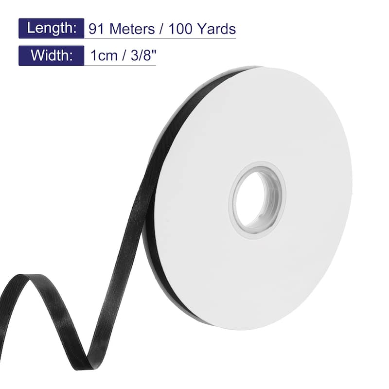Satin Ribbon, 3/8 Inch x 100 Yards Double Face Polyester Satin Ribbon - Black