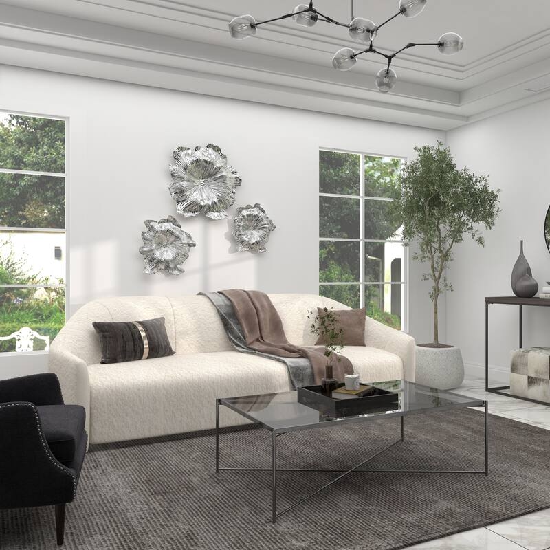 Silver Polystone 3D Floral Home Wall Decor (Set of 3)