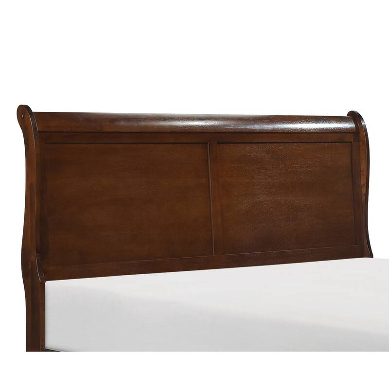 Full Size Sleigh Bed, Brown Cherry Finish, Classic Louis Philippe Style, Traditional Design