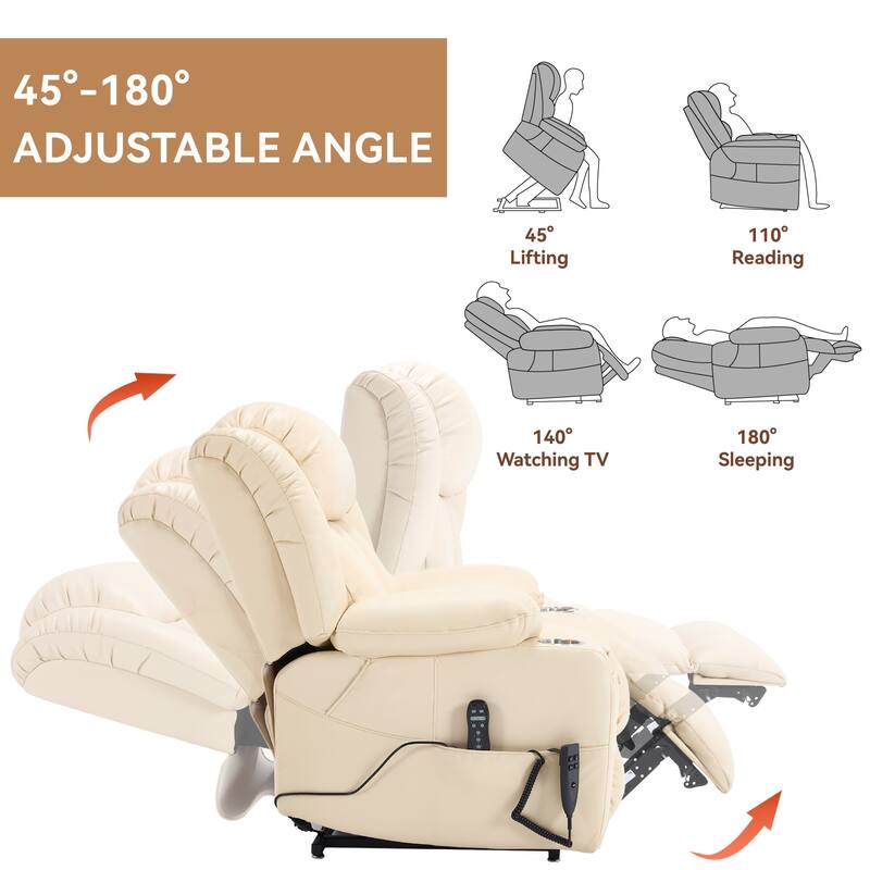 Dual Motor Infinite Position Power Lift Recliner Chair Heavy Duty Motion Mechanism with Massage and Lumbar Heating, Cup Holders
