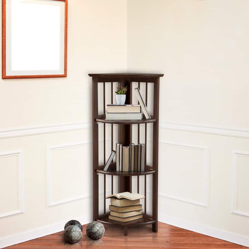 Mission 4-shelf Corner Folding 100% Solid Wood Bookcase