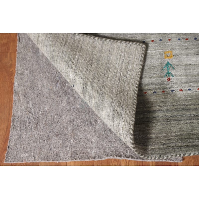 Striped Gabbeh Oriental Area Rug Handmade Green Wool Carpet - 8'10"x 11'7"