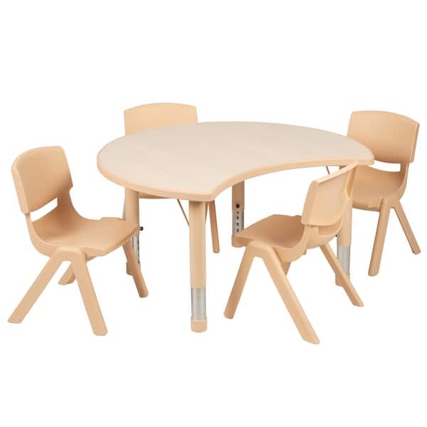 slide 2 of 10, 25.125"W x 35.5"L Crescent Plastic Adjustable Kids Table Set - 4 Chairs Natural
