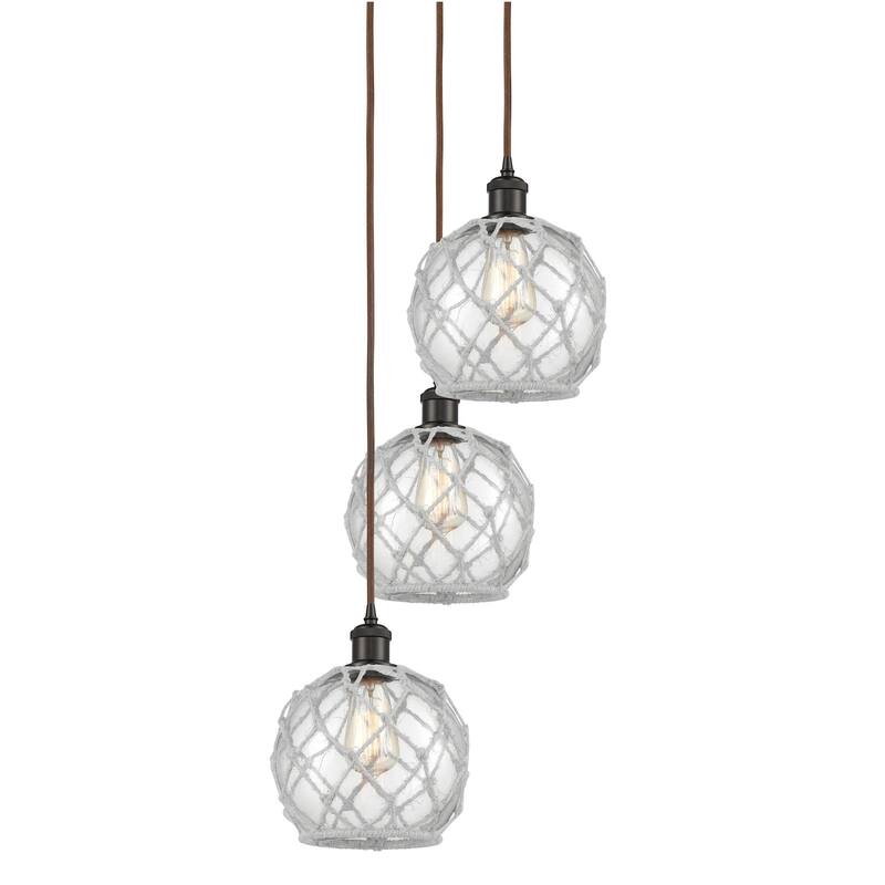 Innovations Lighting 113B-3P-31-15 Farmhouse Rope Pendant Farmhouse - Oil Rubbed Bronze / Clear Glass with White Rope