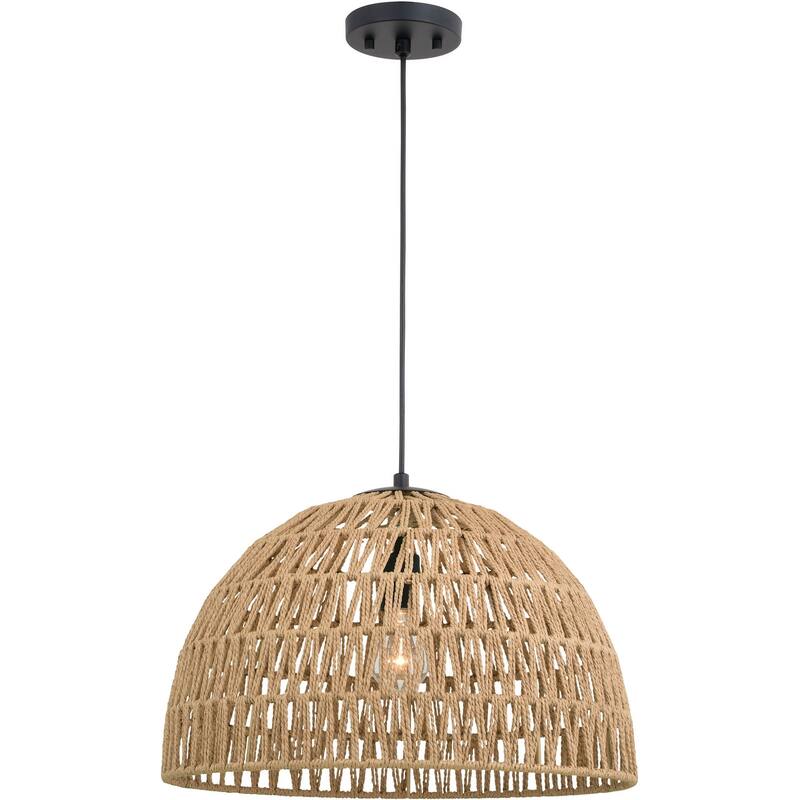 Vaxcel Lighting P0405 Nassau 18" Wide Pendant with Woven Rope Shade - Matte Black