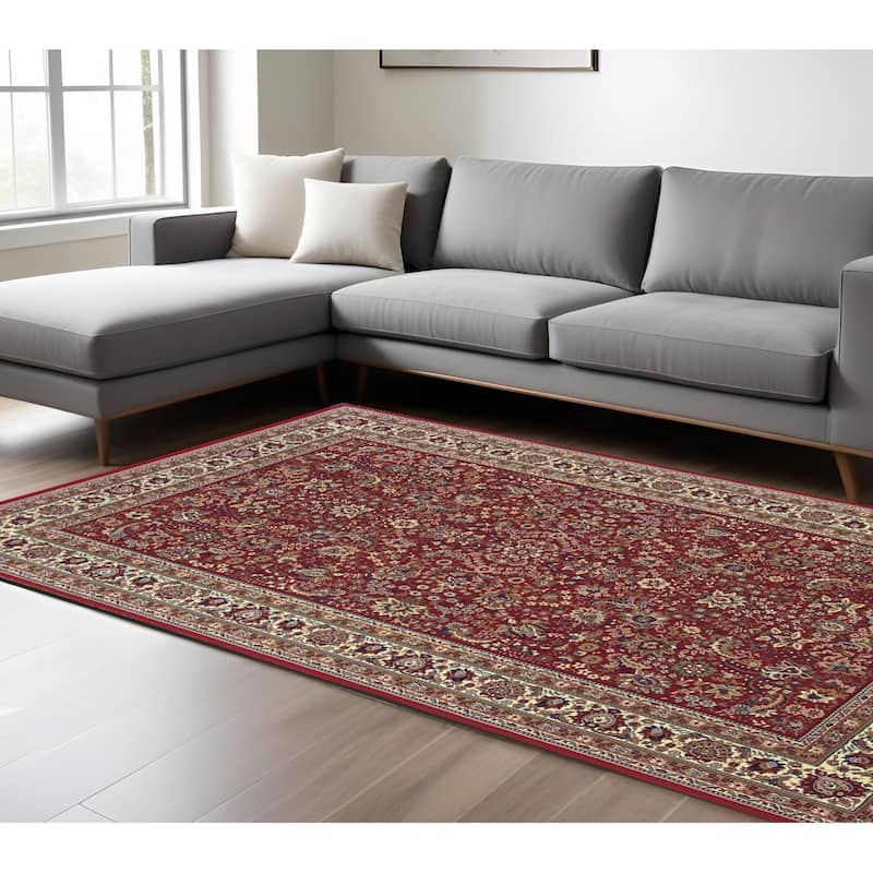 HomeRoots Oriental Traditional Runner Area Rug - 129.92' X '94.49' X '0.43 - Ivory/Red