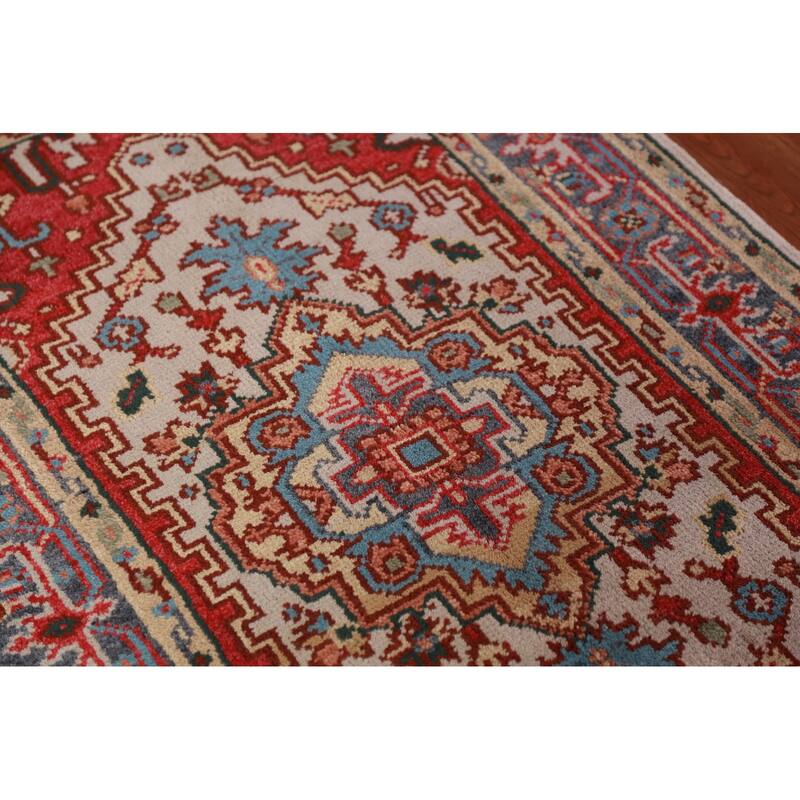 Geometric Heriz Serapi Indian Foyer Rug Hand-Knotted Wool Carpet - 3'0"x 4'11"