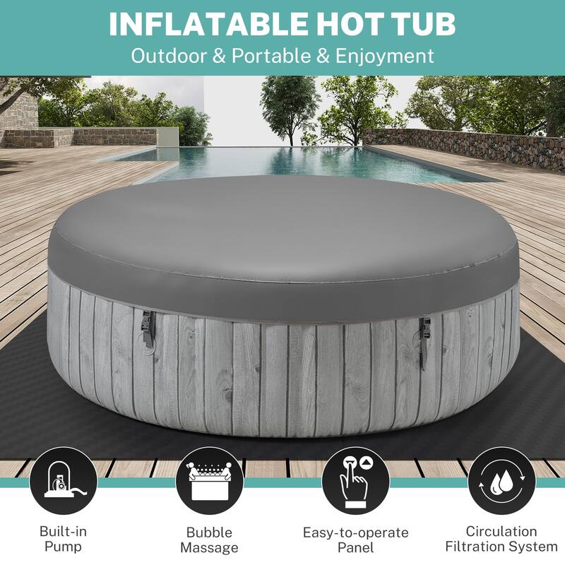 4-6 Person Outdoor Inflatable Hot Tub Spa with Control Panel & 130 Jets, Insulated Tub Cover & Floor Protector - 75”W