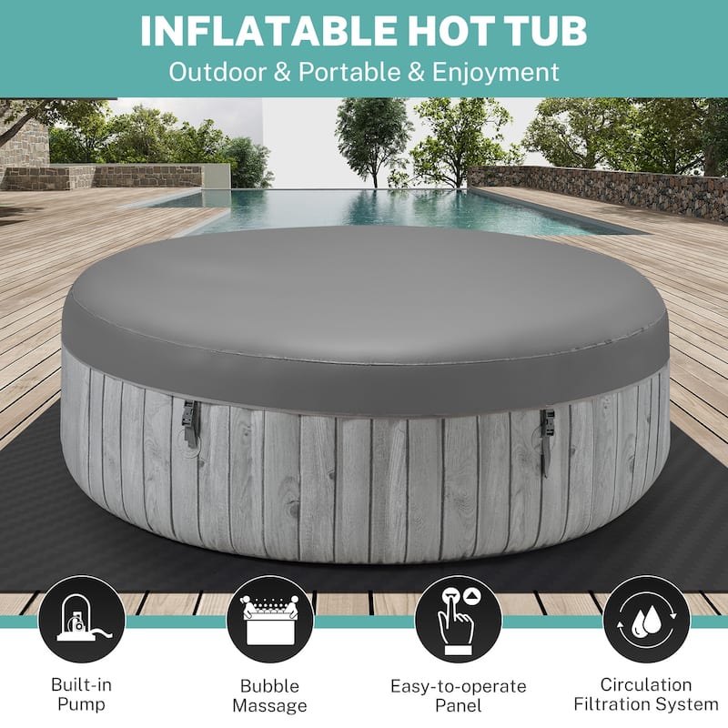 82''Inflatable Hot Tub w/Heating & Filters，Portable Hot Tub for Home Spa，6 Person Round Pool