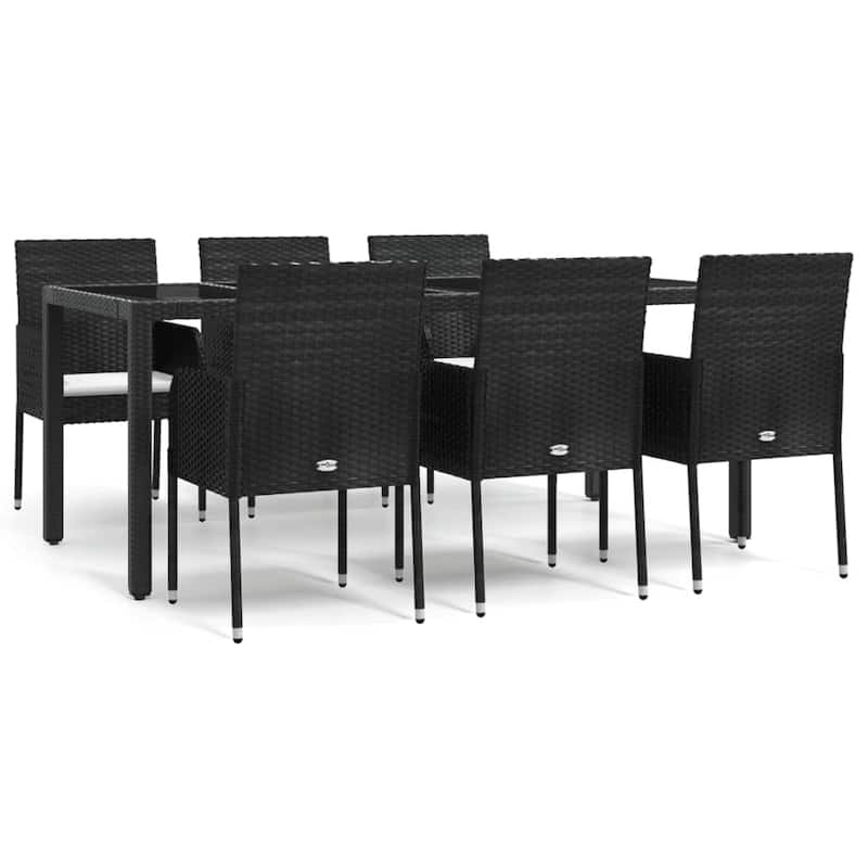 vidaXL 3 Piece Patio Dining Set with Cushions Black Poly Rattan - 18.9" x 21.7" x 34.6"