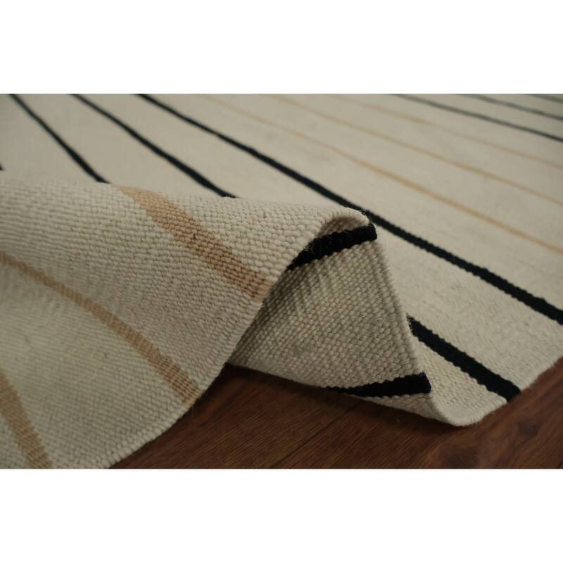 Hand Woven Oriental 100% Wool Carpet Southwestern Modern Beige & Ivories Kilim Area Rug - 8' 10'' X 6' 1''