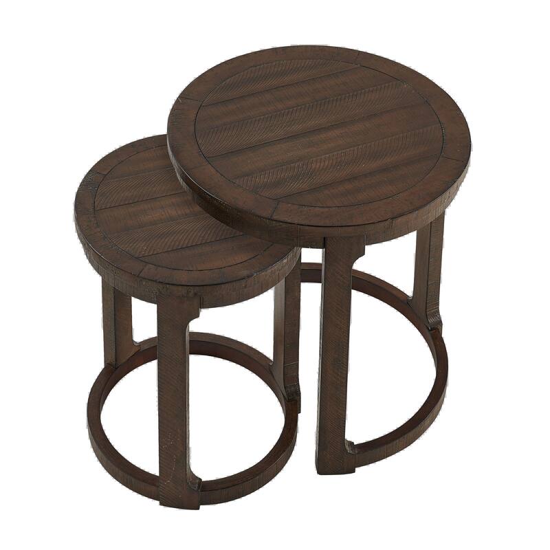 24 inch 2PCS Curved Traditional Round Circle Wooden Coffee Table Set, Mid Century Rustic Style Side Table, End Table