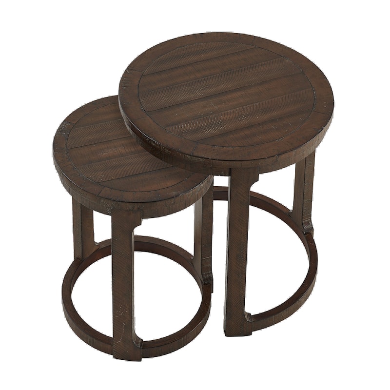 GDF Studio - Mid-Century Solid Wood 2-Piece Round Side Table Set with Curved Design