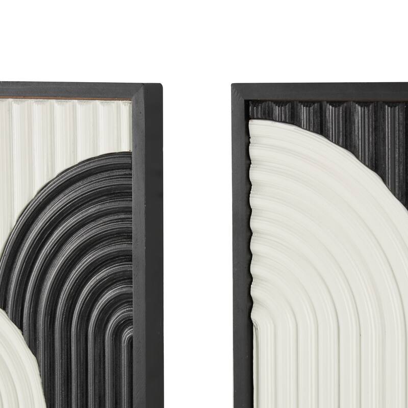 White Wood Handmade Overlapping Arches Geometric Home Wall Decor with Black Frame (Set of 2)