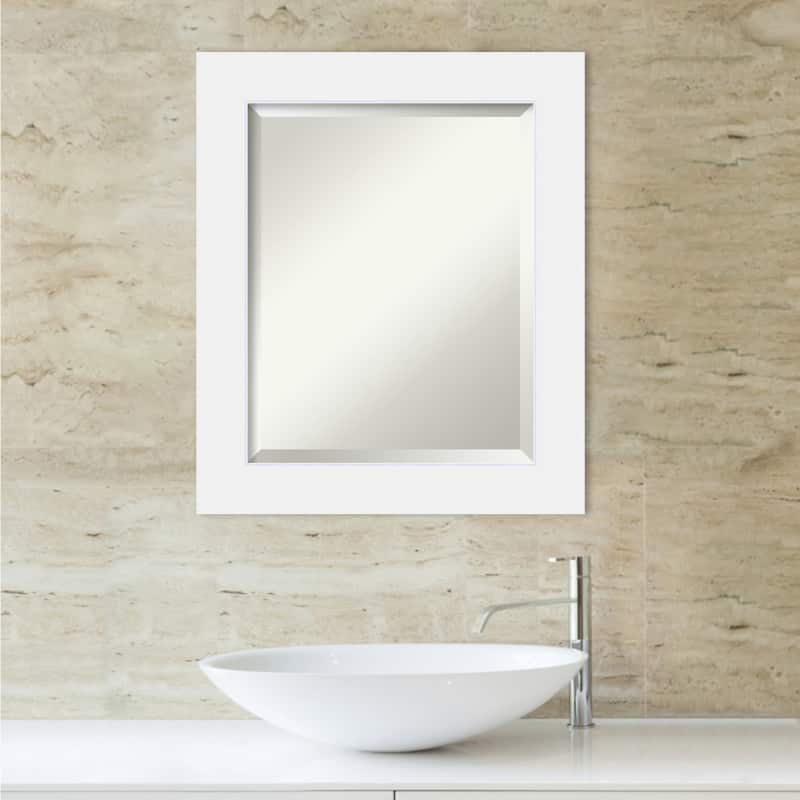 Beveled Wood Bathroom Wall Mirror - Corvino White Frame