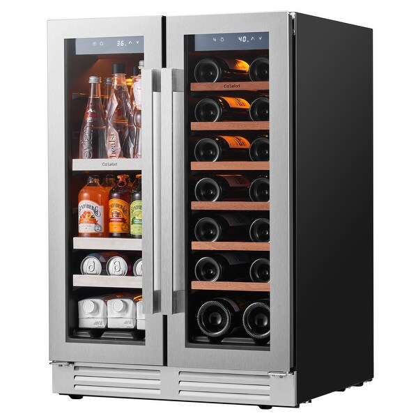Newair 24 Bottle Freestanding Wine Fridge, French Door Dual Temperature