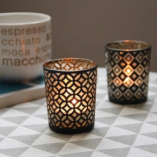 Black Gold Glass Tealight Candle Holders with 4 Patterns Set of 12 ...