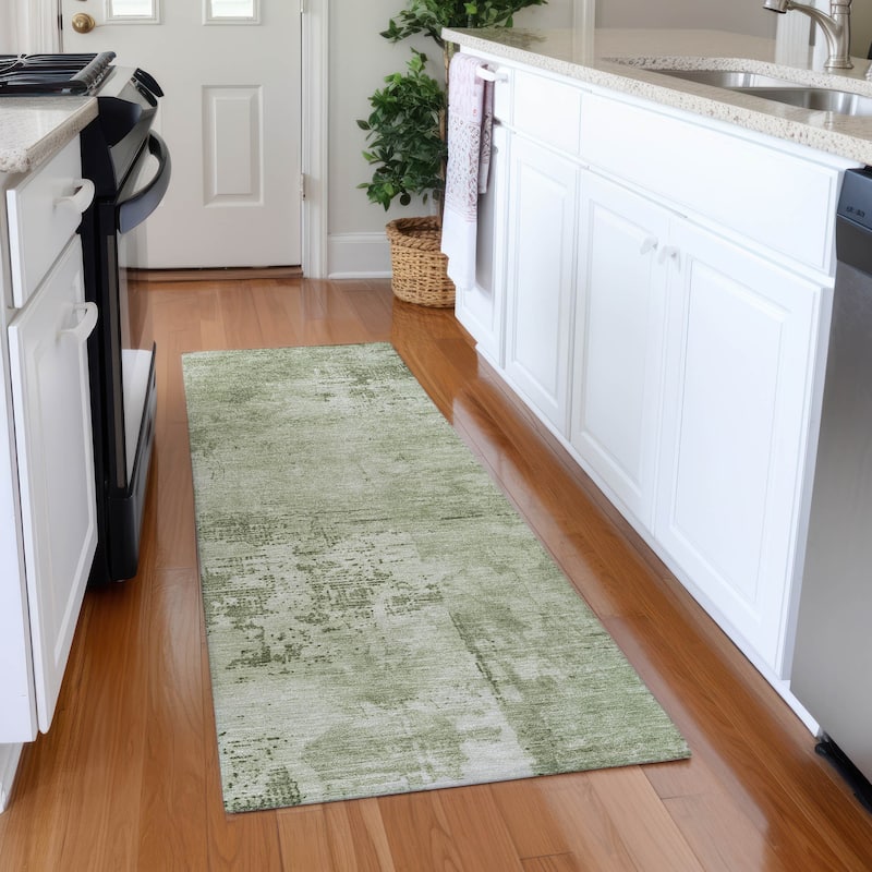 Premium Washable Super Soft Casual Abstract Mayfield Rug - Olive - 2'3" x 7'6"