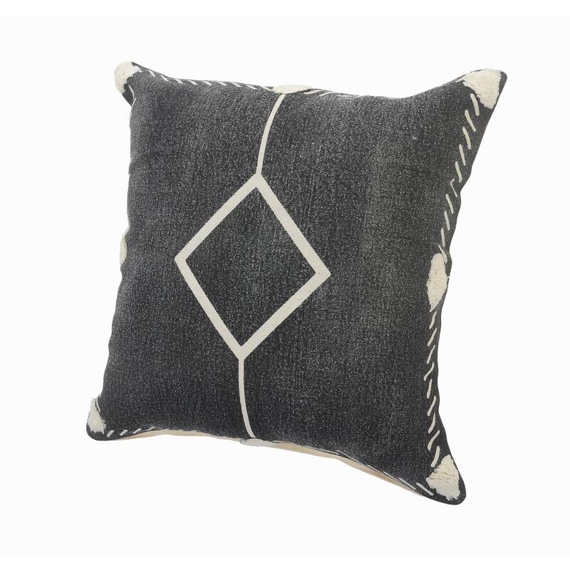 Set of Two 20" Black And Off White Diamond Cotton Throw Pillows