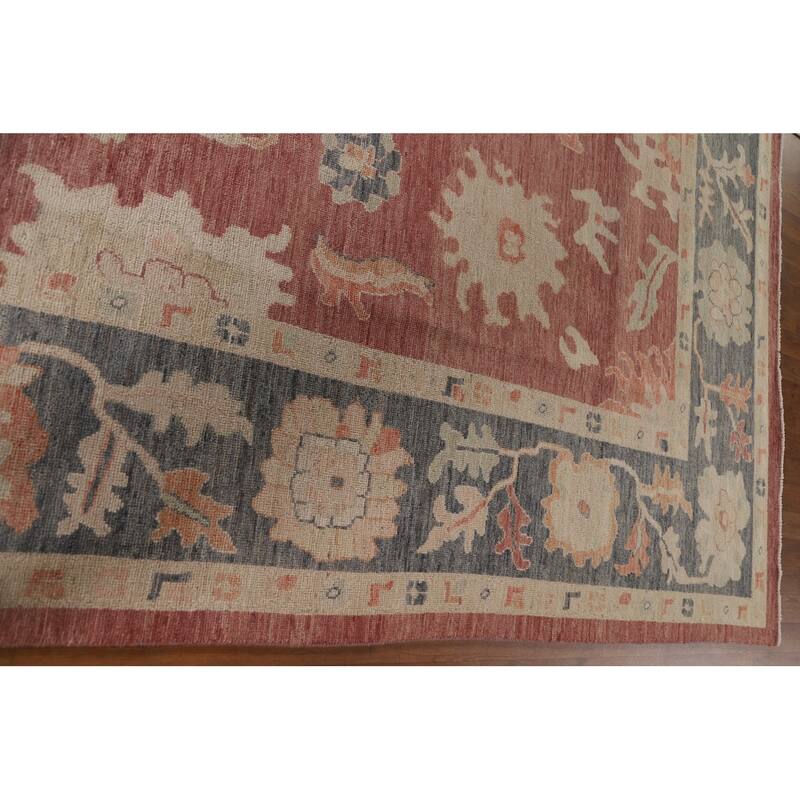 Floral Red Oushak Turkish Area Rug Hand-knotted Wool Carpet - 8'11" x 11'10"