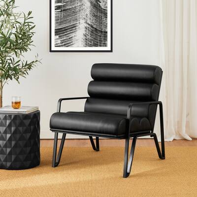 Glitzhome Set of 2 31"H Modern Black Wavy Leatherette Accent Armless Chair