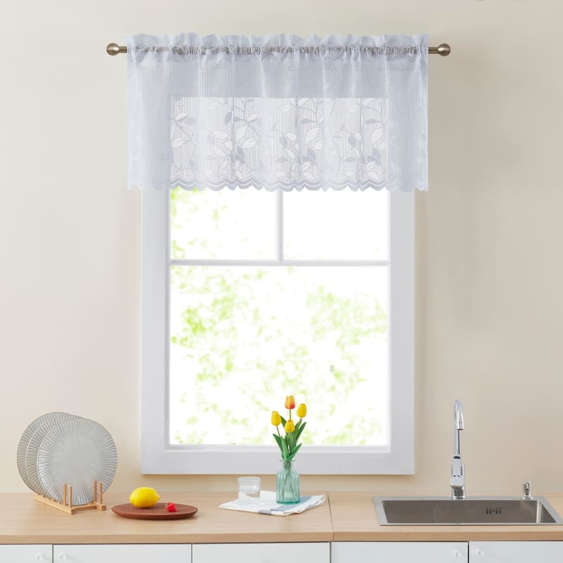 HLC.me Joyce Lace Sheer Kitchen Cafe Curtain Valance for Small Windows, Kitchen & Bathroom - 54 W x 18 L - Single Valance
