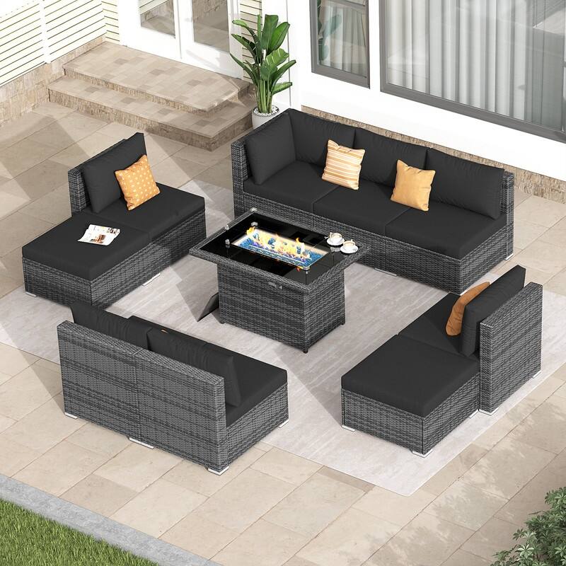 FINCATI Outdoor High-back Wicker Patio Sectional Set, 500 lbs Luxury Oversized Conversation Set, Spacious Couch Set - 162100 - Black