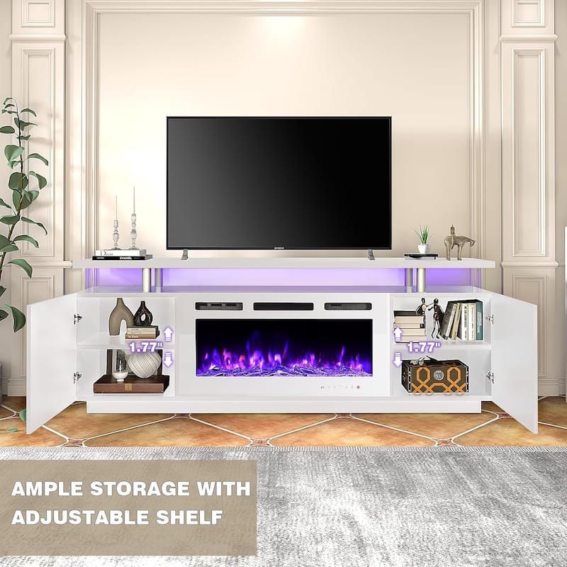 Electric Fireplace TV Stand with LED Lights, Wood Media Console with Remote Control for Living Room