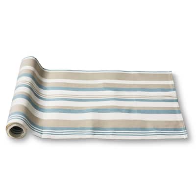 Clearwater Stripe Cotton Table Runner - Multicolor Summer Design, Machine Washable, 72" L x 18" W