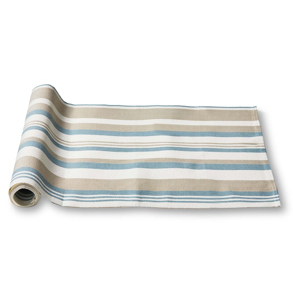 Clearwater Stripe Cotton Table Runner - Multicolor Summer Design, Machine Washable, 72" L x 18" W