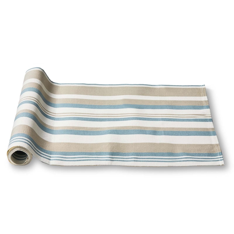 Clearwater Stripe Cotton Table Runner - Multicolor Summer Design, Machine Washable, 72" L x 18" W
