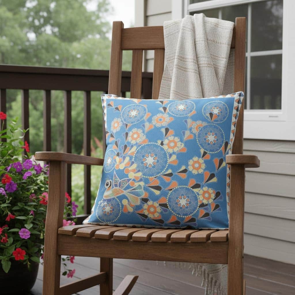 HomeRoots 26" x 26" Blue and Orange Peacock Blown Seam Floral Indoor Outdoor Throw Pillow - 26.00' X '5.00' X '26.00