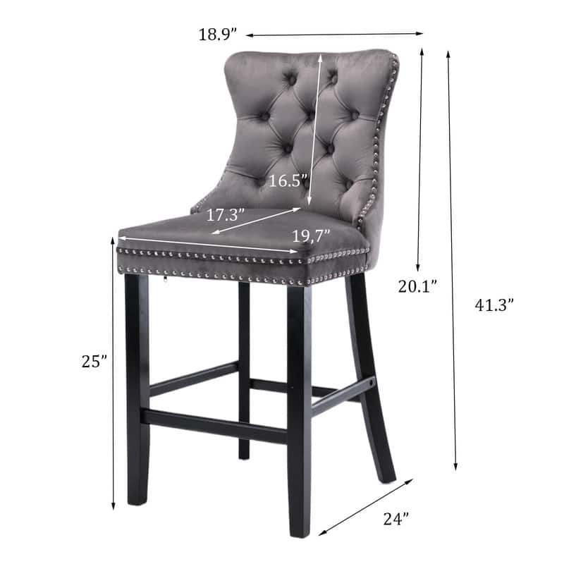 Wing Back Velvet Tufted Nailhead Barstools(Set of 4)
