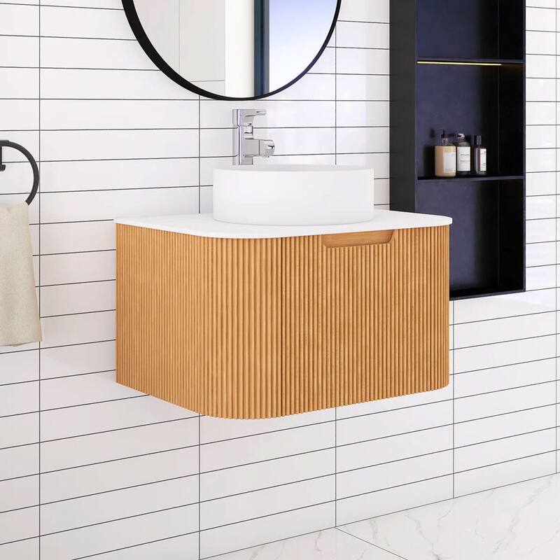 Wall-Mounted Bathroom Vanity with White Round Ceramic Sink