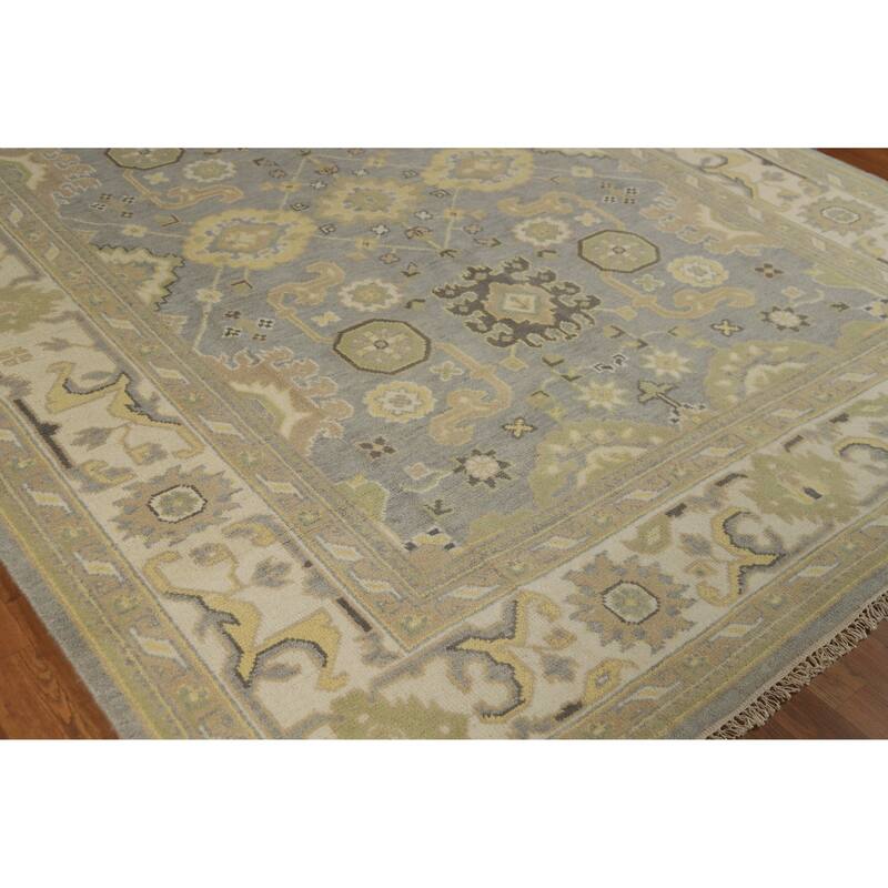 Silver Gray Oushak Indian Area Rug Handmade Oriental Wool Carpet - 7'10" x 9'11"