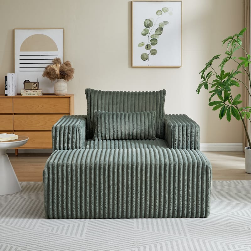 62.5"Corduroy Sponge Sofa Lounge Chair with Removable footrest,Fluffy Modern Sleeper Chair for Indoor Living Room Bedroom