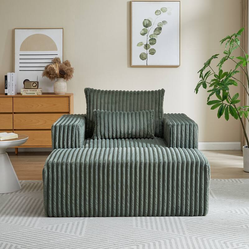 Modern 62.5" Corduroy Sponge Sofa with Removable Footrest, No Assembly Required, Cozy Sleeper Chair for Indoor Spaces