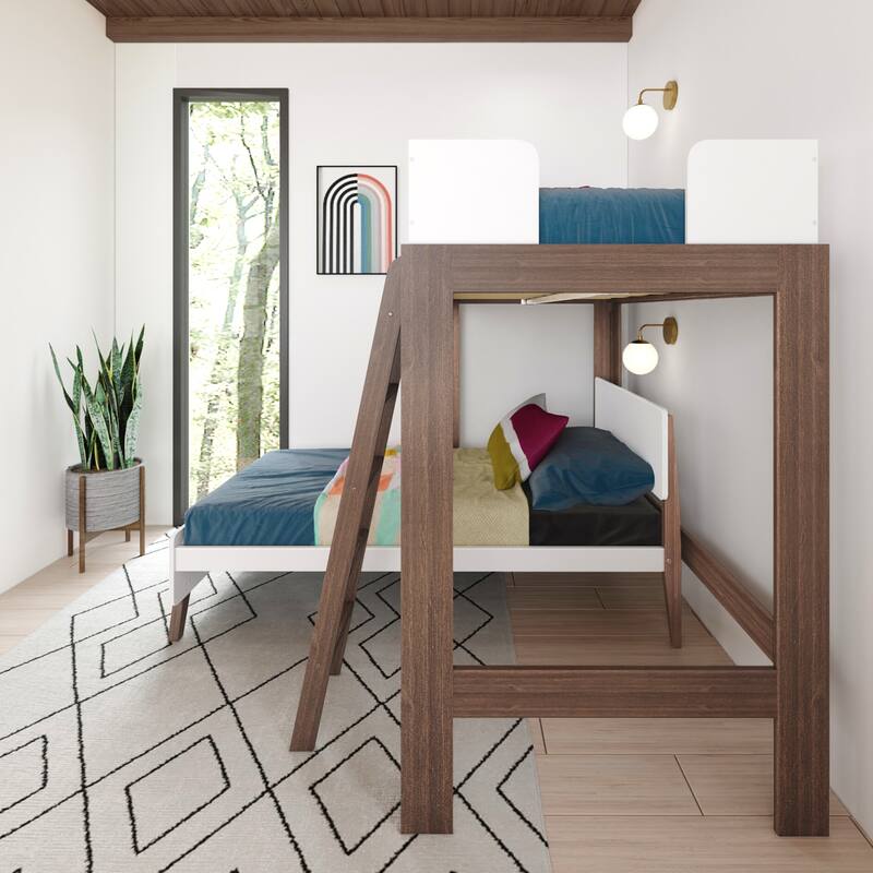 Max and Lily Mid-Century Modern L-Shaped Twin over Twin Bunk Bed