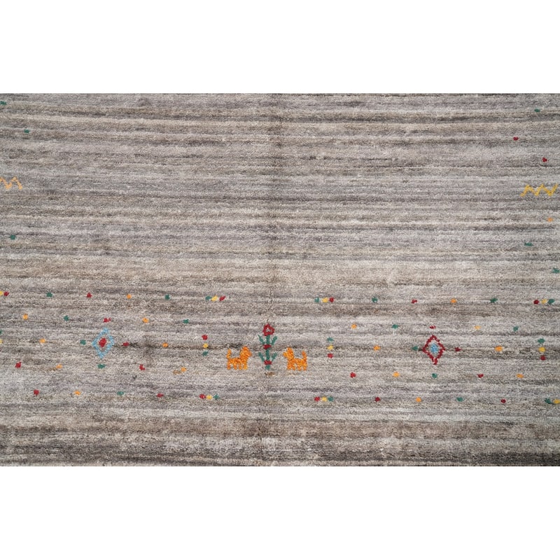 Hand Knotted Oriental Viscose Silk Carpet Tribal Animal Pictorial Greys & Charcoal Gabbeh Area Rug - 11' 8'' X 5' 0''
