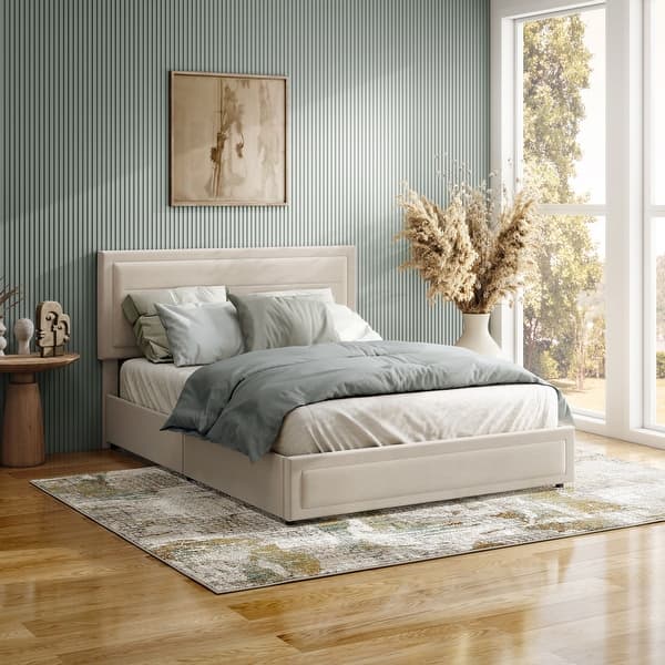 slide 2 of 24, Furniture of America Jacinth Modern Velvet 4-Drawer Full Storage Platform Bed Ivory