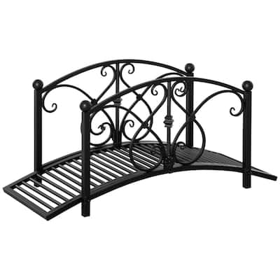 Vintage Style Decorative Steel Garden Bridge with Floral Motifs and Safety Side Rails for Outdoor Pond Stream