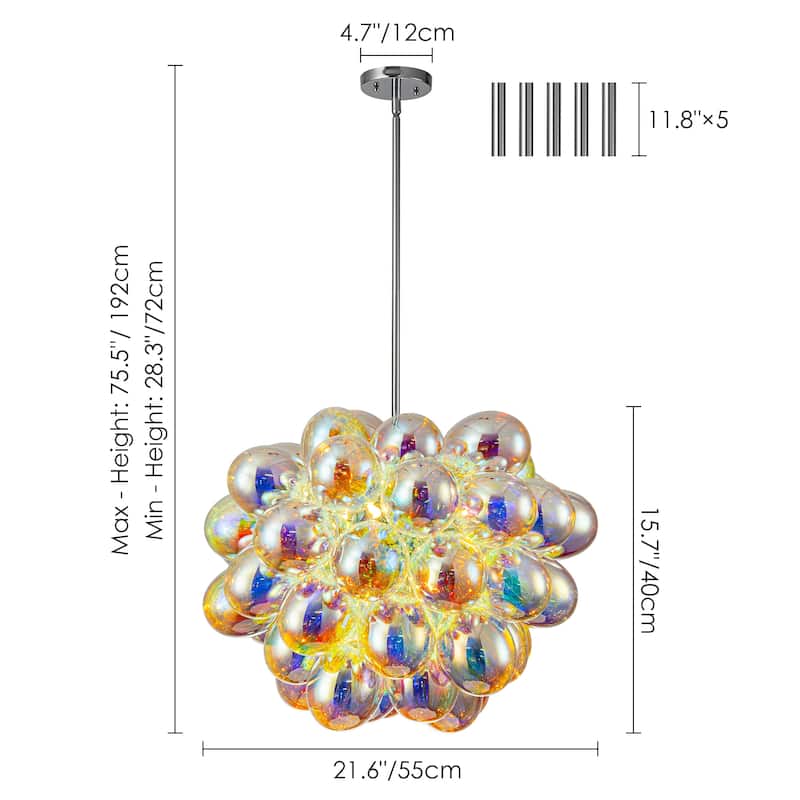 6-Light Glam Sputnik Cluster Glass Globe Bubble Chandelier with Iridescent Accents