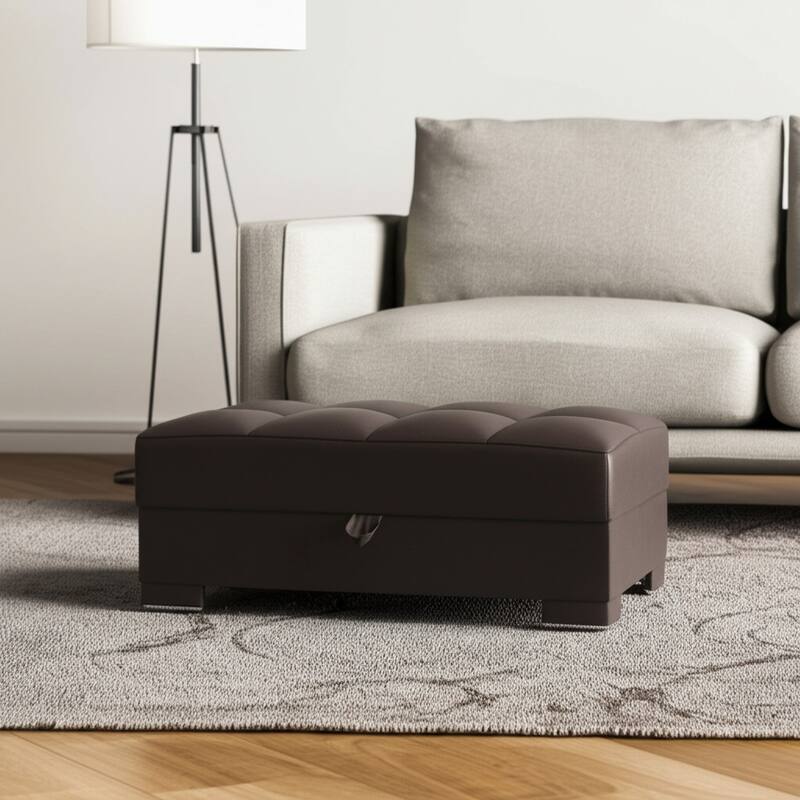 HomeRoots 52" Brown Faux Leather Tufted Storage Ottoman - Brown - 52' X '18.5' X '21