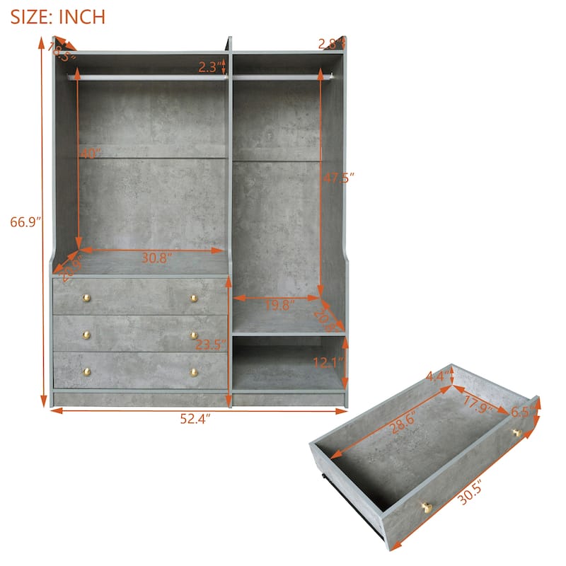 Gray Open Wooden Wardrobe Storage for Bedroom