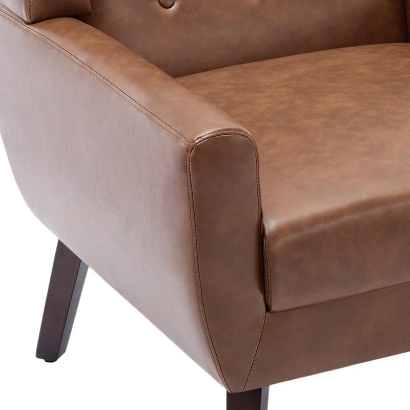 2 Set Modern Tufted Linen Upholstered Accent Chair Faux Leather Armchair
