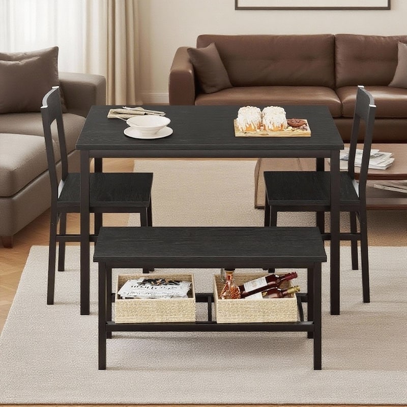 Dining Table Set for 4, with 1 Bench and 2 Chair - Black