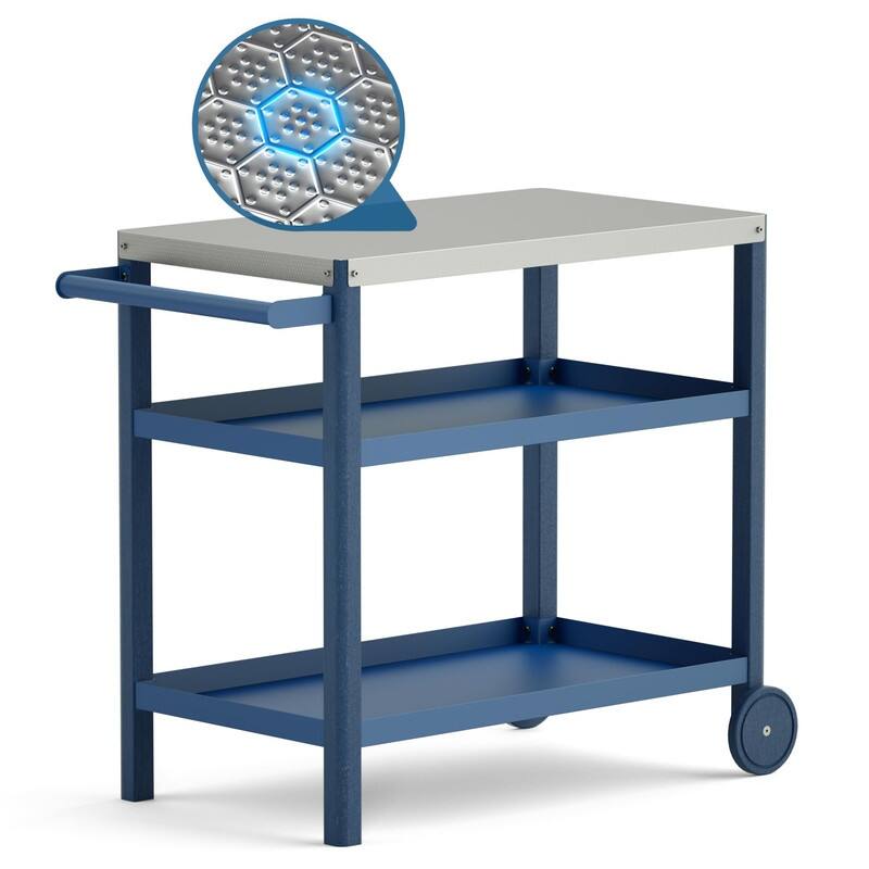 TORVA HDOE Hard Tabletop Cart Outdoor Portable Prep Grill Cart for Pizza Oven, 3-Tier BBQ Cart - N/A - Tan