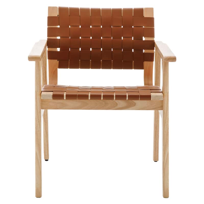 Woven Leather Dining Chairs with Solid Wood Frame - 29.7"H x 21.7"W x 22.8"D