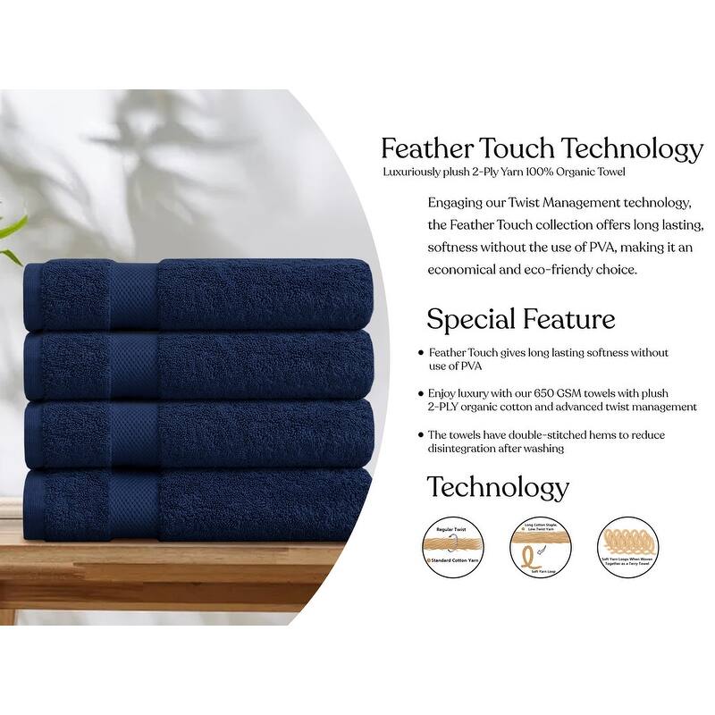 Delara Organic Cotton Feather Touch Quick Dry 650 GSM Bath Sheet, 36"X70"