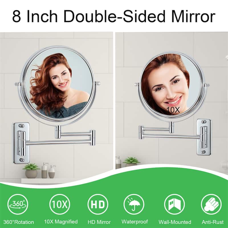 Makeup Mirror 10x Magnification, Double-Sided Swivel Mirror Wall Mount